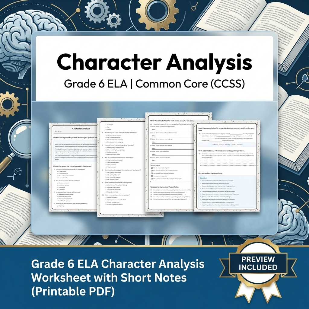 Grade 6 ELA Reading, Writing, & Grammar Full-Year Bundle (Common Core CCSS) — included worksheet 3