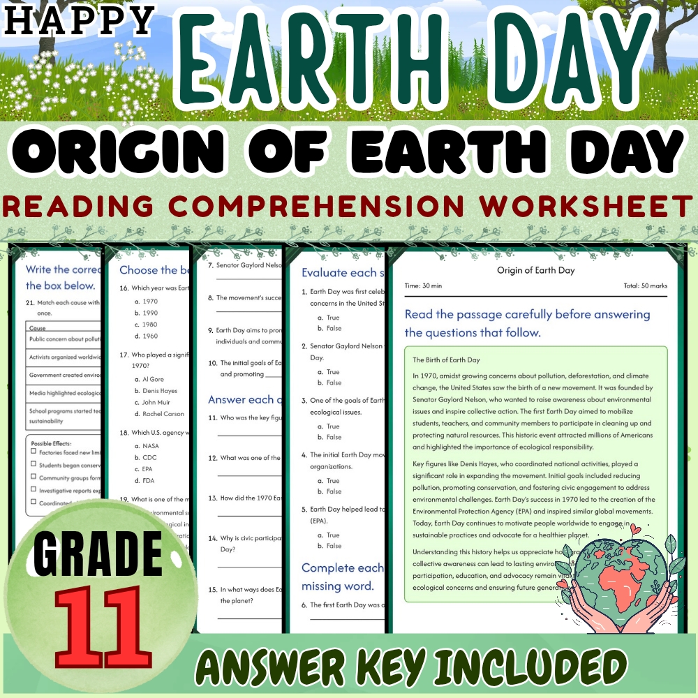 Grade 11 Seasonal|Earth Day & Climate Impact Worksheet Pack(Answer Key Included) — included worksheet 2
