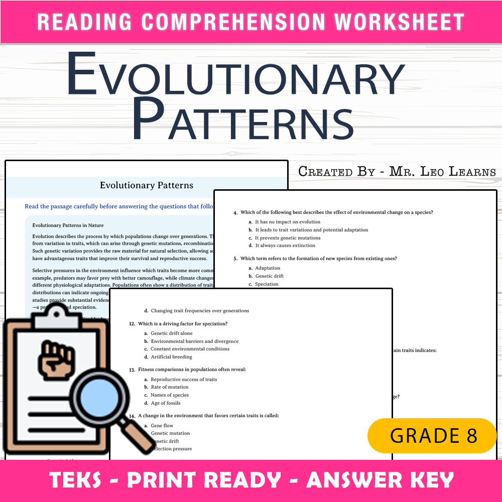 Grade 8 Science worksheet worksheet — Grade 8 Science — Evolutionary Patterns Worksheet for Mastery | PDF + Answer Key — p…