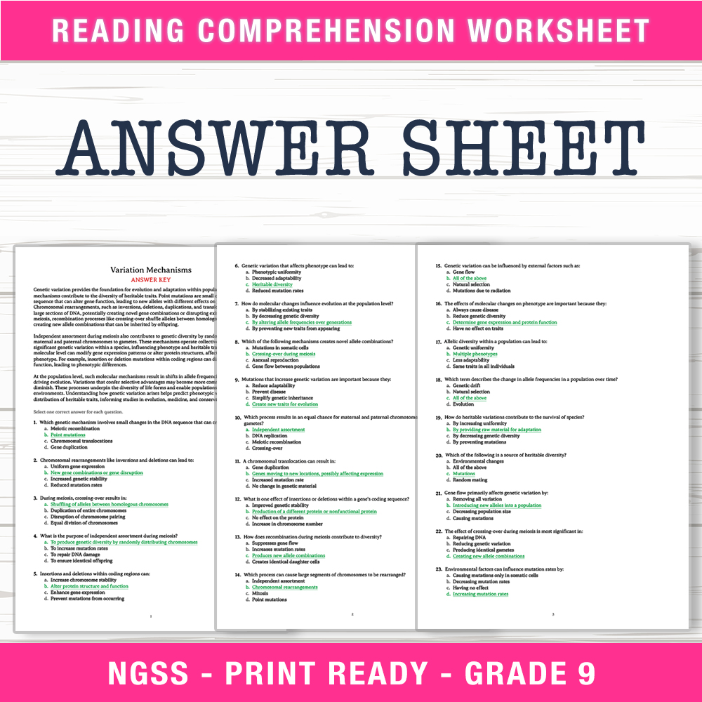 Grade 9 Science worksheet worksheet — Grade 9 Science | Variation Mechanisms Worksheet (PDF + Answer Key) — page 2
