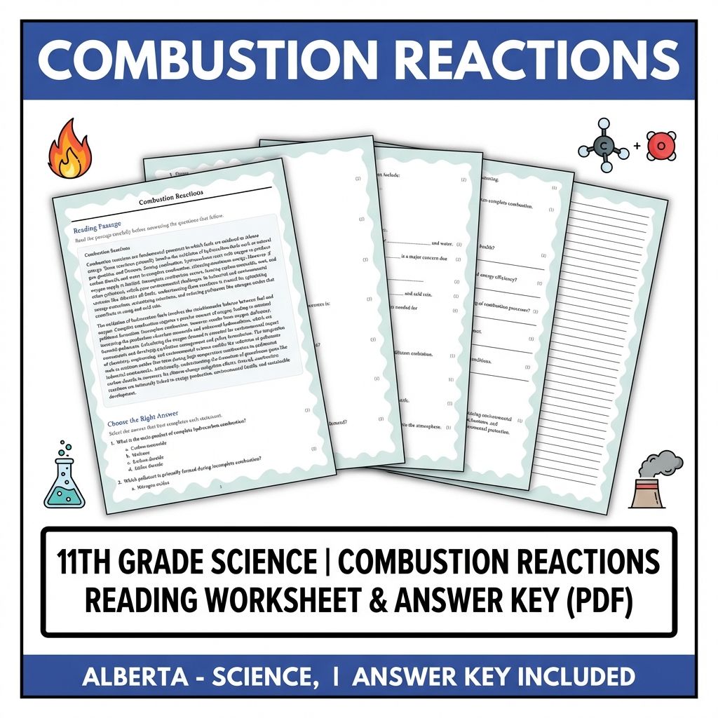 Grade 11 Science reading worksheets — 11th Grade Science | Combustion Reactions Reading Worksheet & Answer Key (PDF)