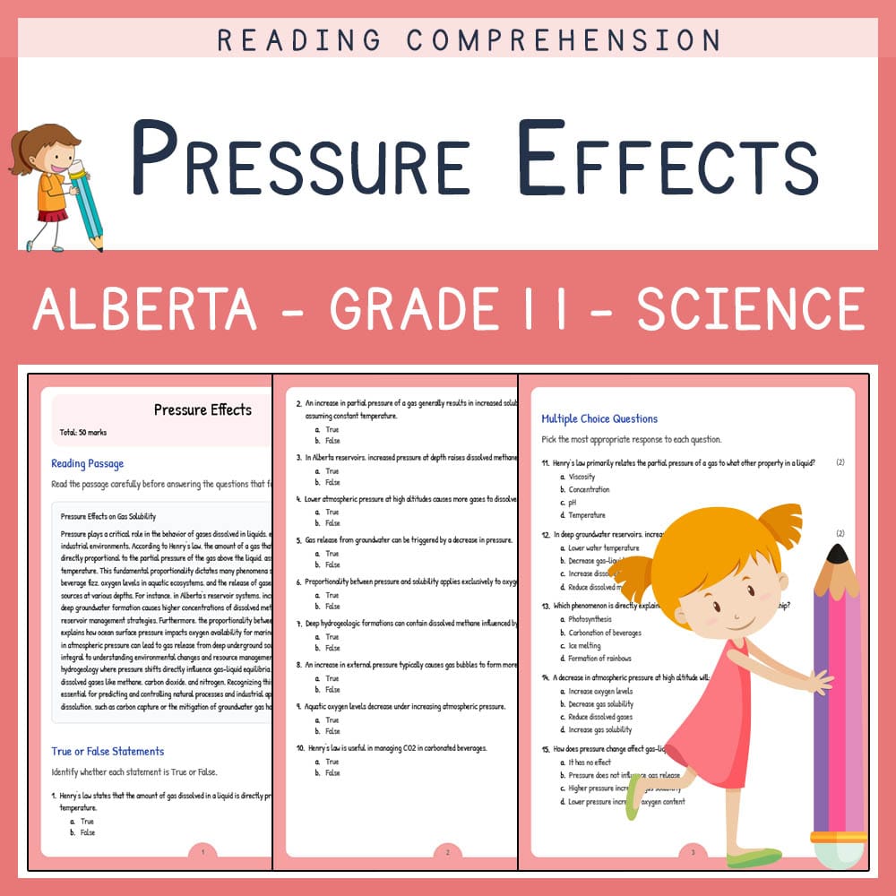 Grade 11 Science worksheet elena worksheet — Grade 11 Science | Pressure Effects Worksheet | Alberta Standards — page 1