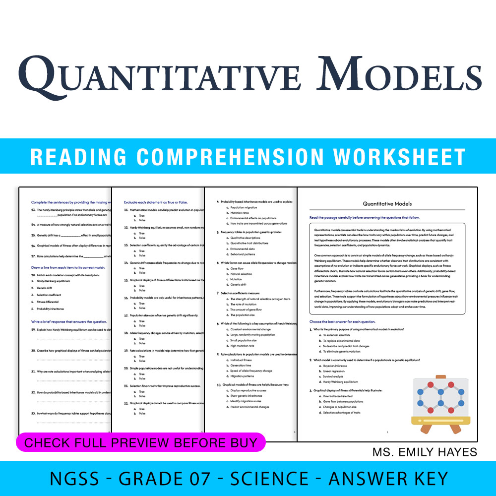 Grade 7 Science worksheet worksheet — 7th Grade Science | Quantitative Models Worksheet (PDF + Answer Key) — page 1