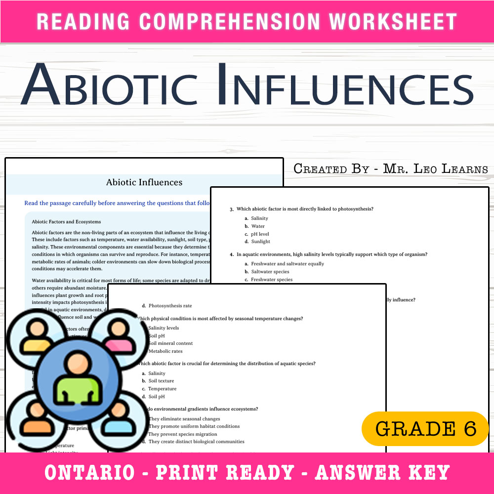 Grade 6 Science – Abiotic Influences Worksheet for Mastery