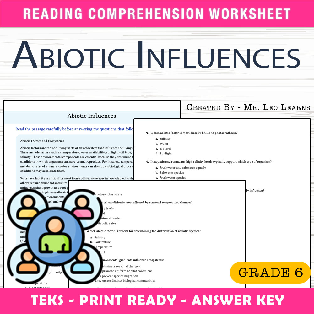 Grade 6 Science worksheet worksheet — Grade 6 Science – Abiotic Influences Worksheet for Mastery — page 1