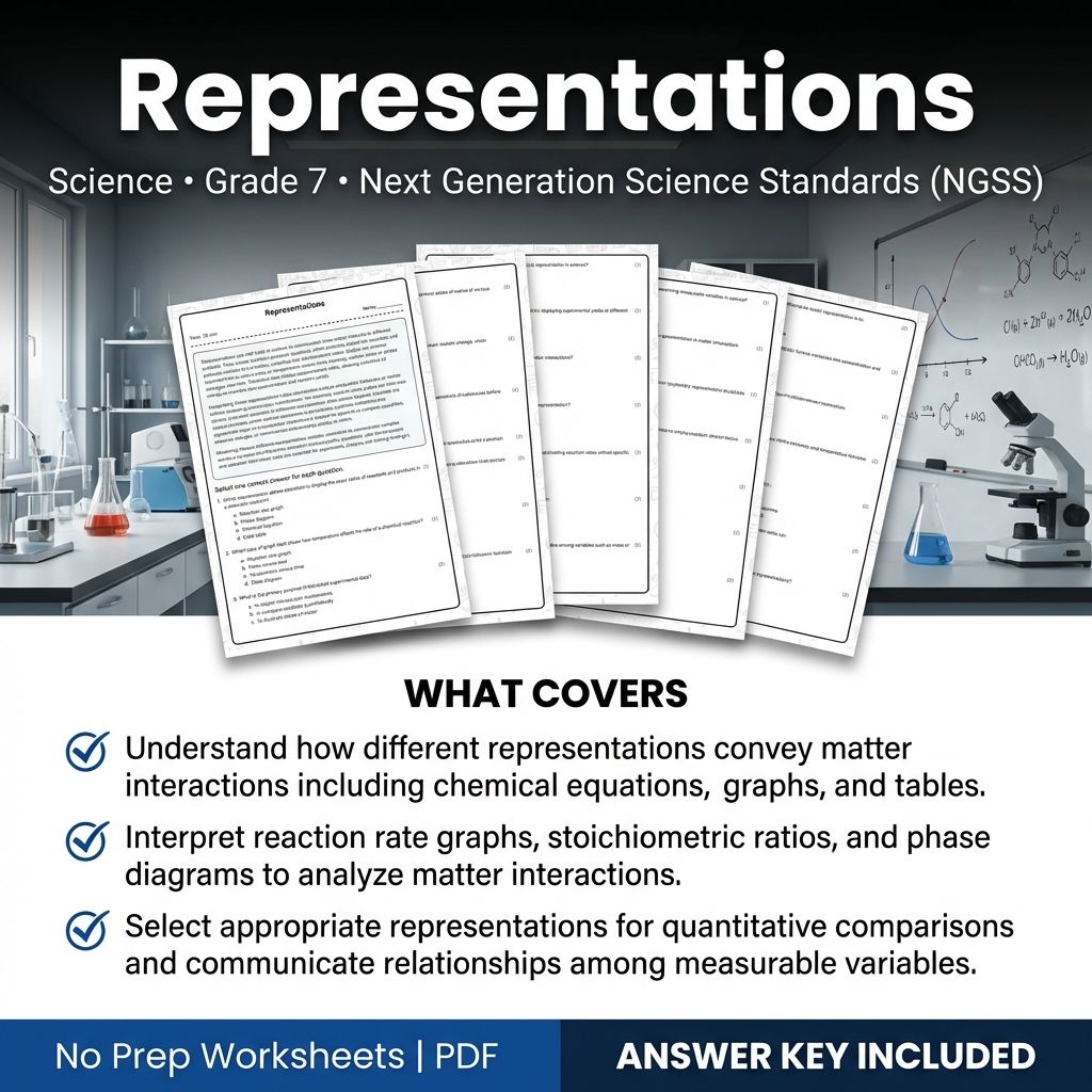 7th Grade Science Worksheet | Representations of Matter & Reactants (Printable PDF + Answer Key)