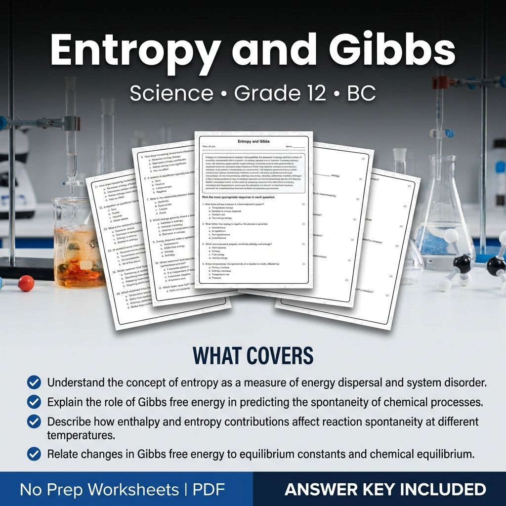 Grade 12 Science Worksheet on Entropy and Gibbs with Answer Key | BC Standards