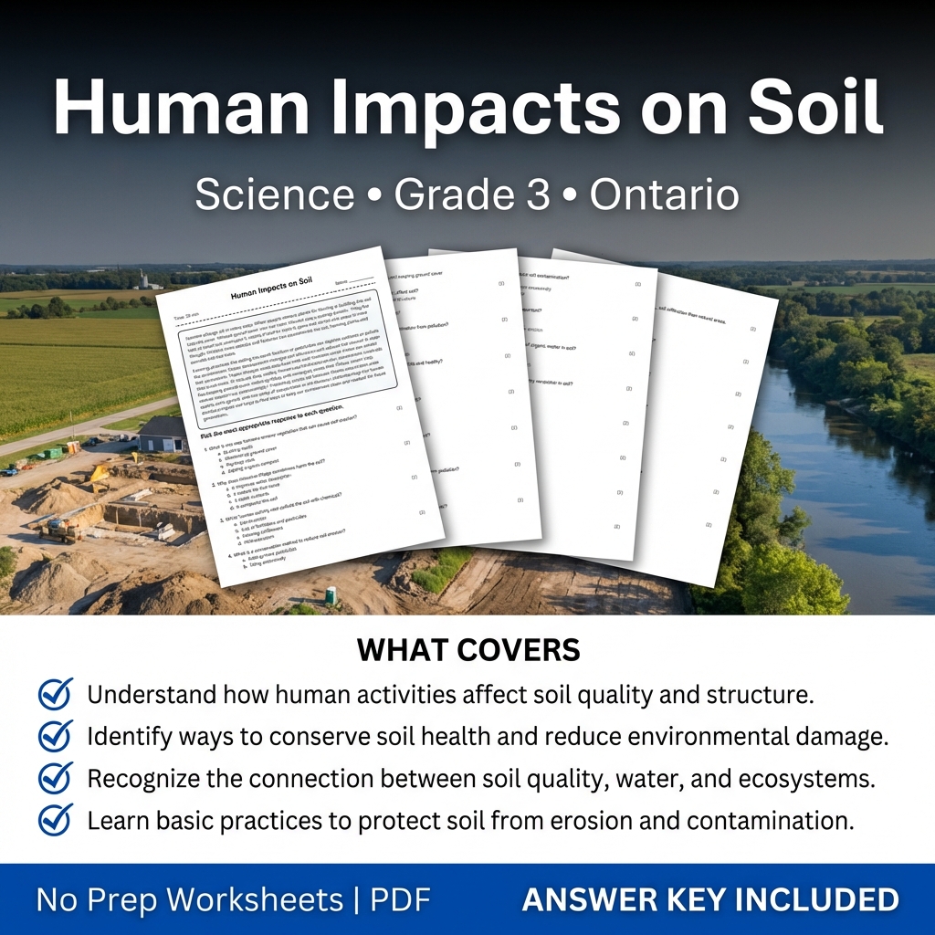 Human Impacts on Soil Grade 3 Science Worksheet | Ontario Standards