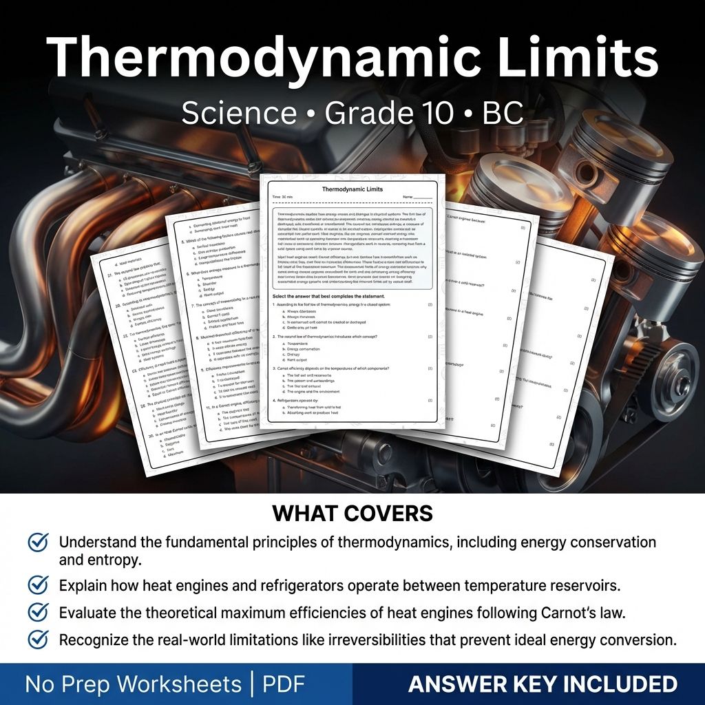 10th Grade Science | Thermodynamic Limits Worksheet & Answer Key (Printable PDF)