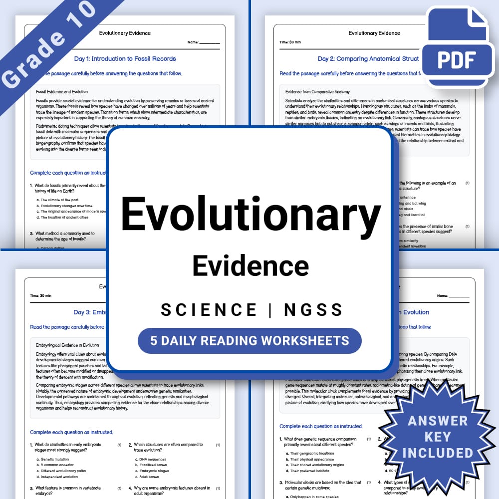 Grade 10 Science daily reading worksheet worksheet — Grade 10 Science – Evolutionary Evidence Worksheet (PDF +Answer Key)…