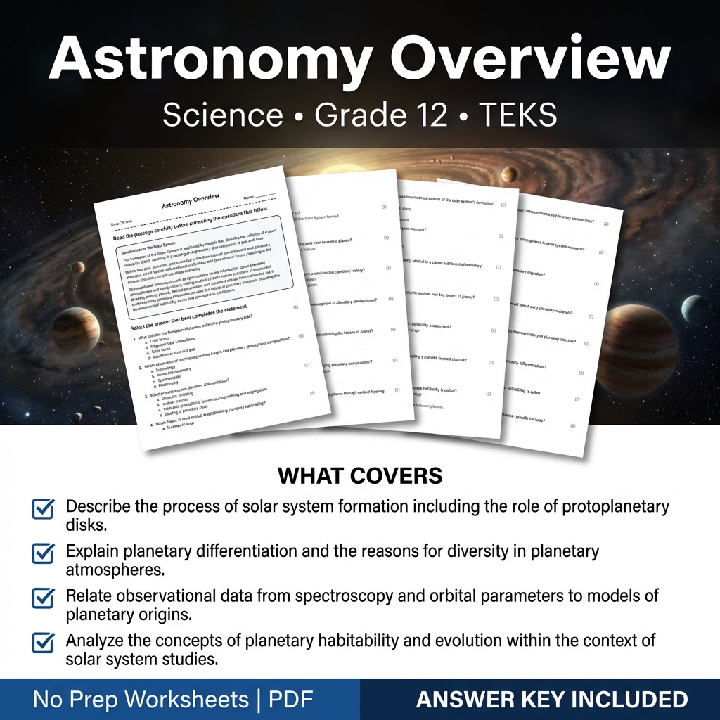Astronomy Overview Science Worksheet with Answer Key for Grade 12