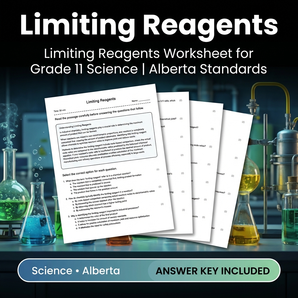 Limiting Reagents Worksheet for Grade 11 Science | Alberta Standards