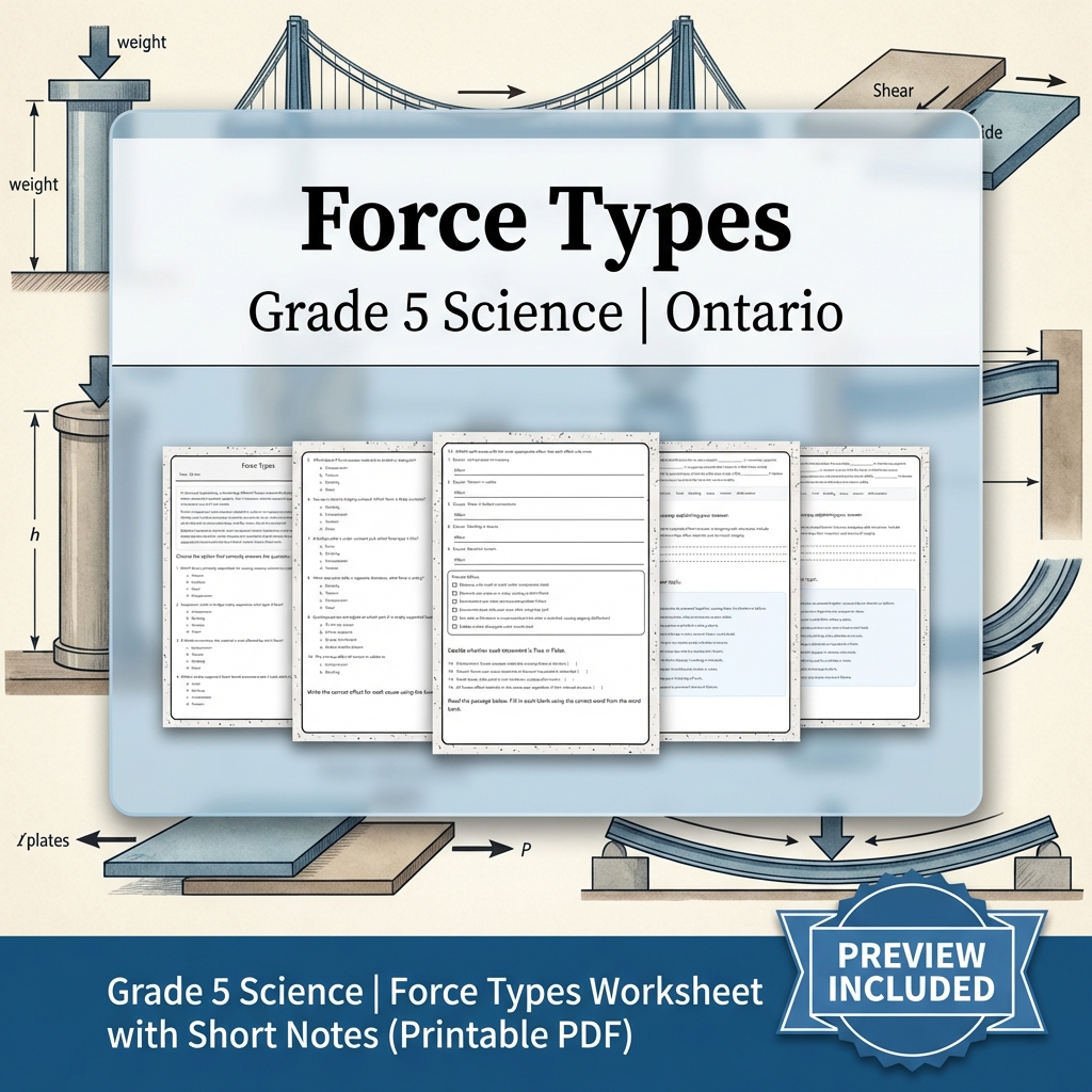 Grade 5 Science Lesson Group Bundle | Ontario Mechanical Structures & Forces — included worksheet 1