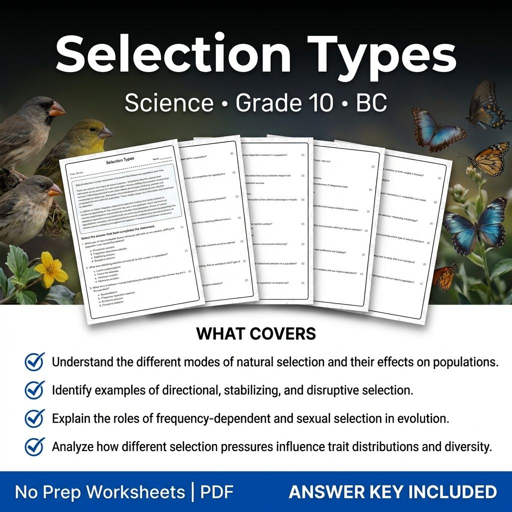 Grade 10 Science | Selection Types Worksheet & Answer Key (Printable PDF)