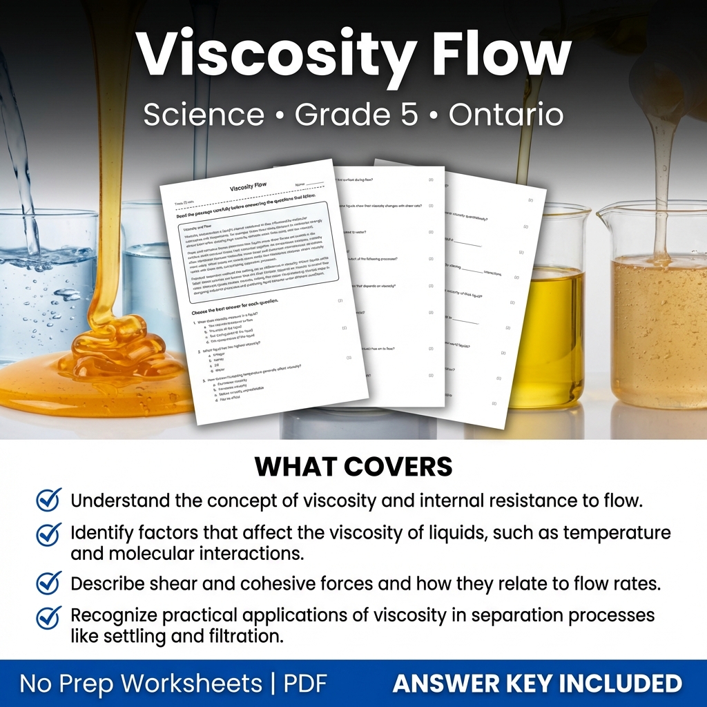 Viscosity Flow Worksheet for Grade 5 Science | Ontario Standards