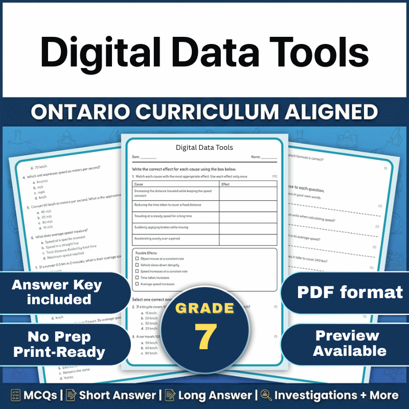 Grade 7 Science | Digital Data Tools Worksheet (Ontario) - PDF