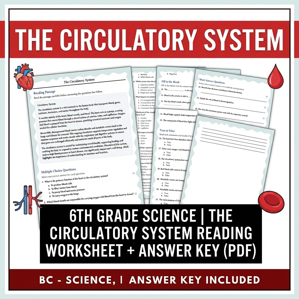 6th Grade Science | The Circulatory System Reading Worksheet + Answer Key (PDF)