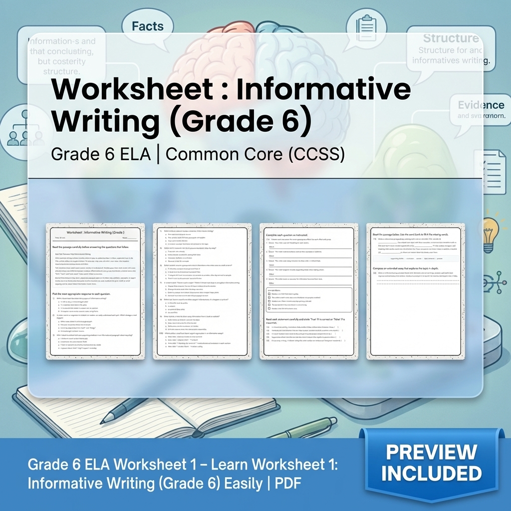 Grade 6 ELA Reading, Writing, & Grammar Full-Year Bundle (Common Core CCSS) — included worksheet 4