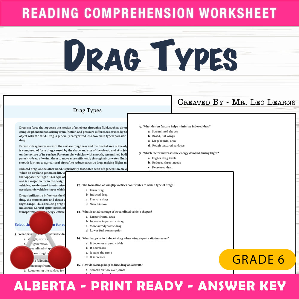 Grade 6 Science worksheet mcq paper worksheet — Grade 6 Science — Drag Types Worksheet MCQ Paper for Mastery — page 1