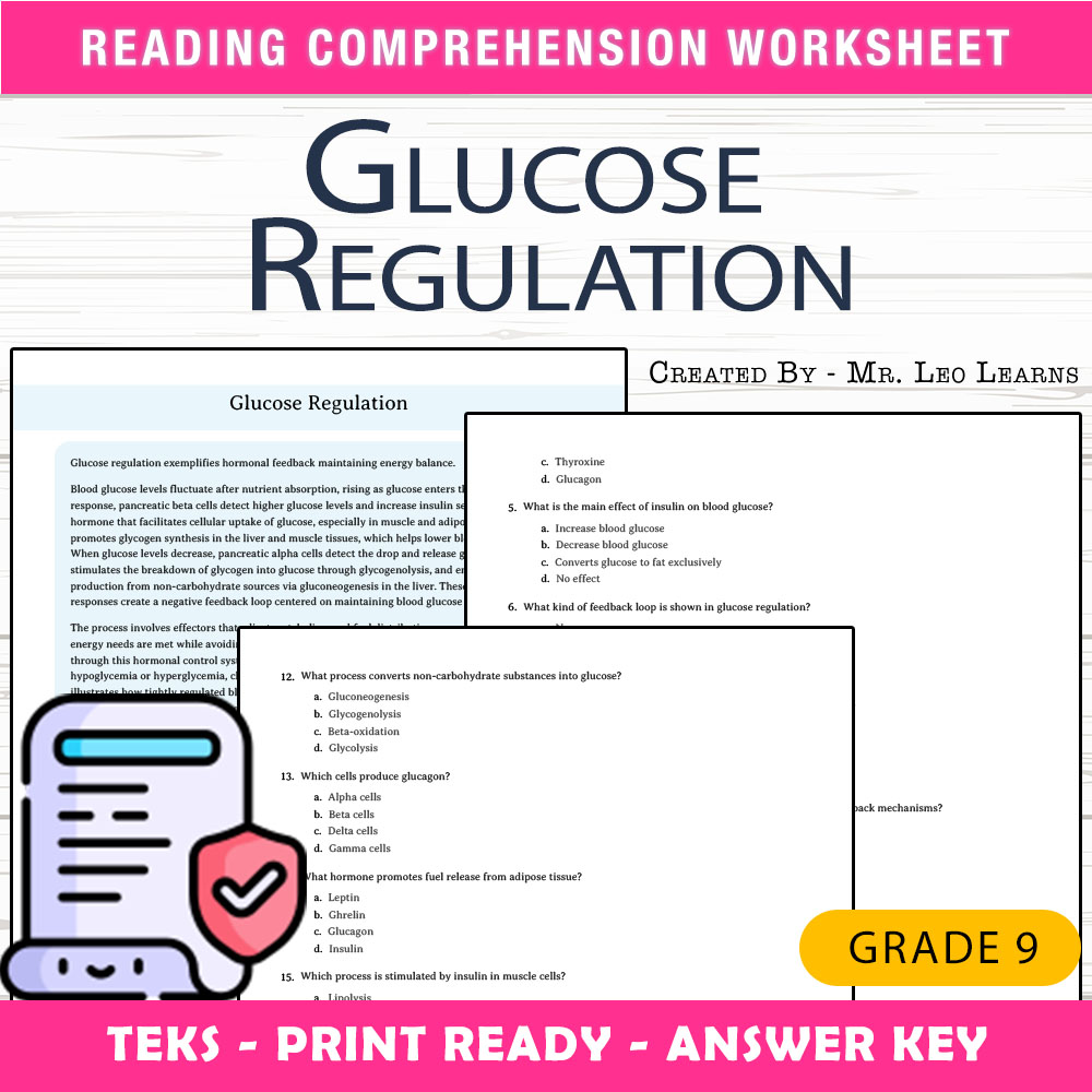 Grade 9 Science worksheet worksheet — Grade 9 Science – Glucose Regulation Worksheet for Mastery — page 1