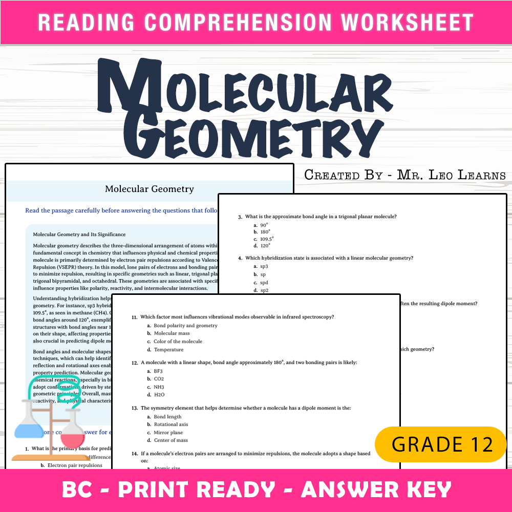 Grade 12 Science worksheet mcq paper worksheet — Grade 12 Science — Worksheet MCQ Paper for Mastering Molecular Geometry —…