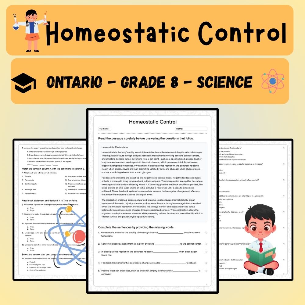 Grade 8 Science worksheet worksheet — Grade 8 Science | Homeostatic Control Worksheet (PDF ) — page 1