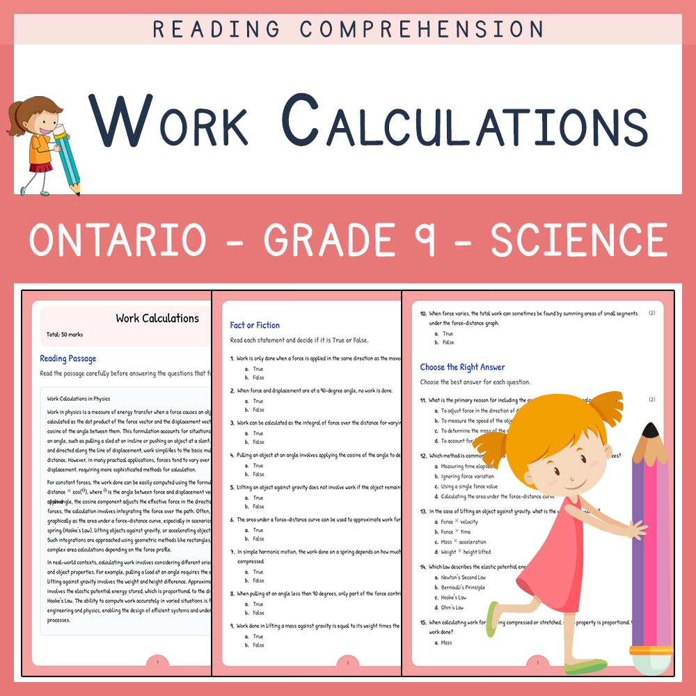 Grade 9 Science worksheet elena worksheet — Grade 9 Science Assessment | Work Calculations Worksheet | Ontario Standard —…