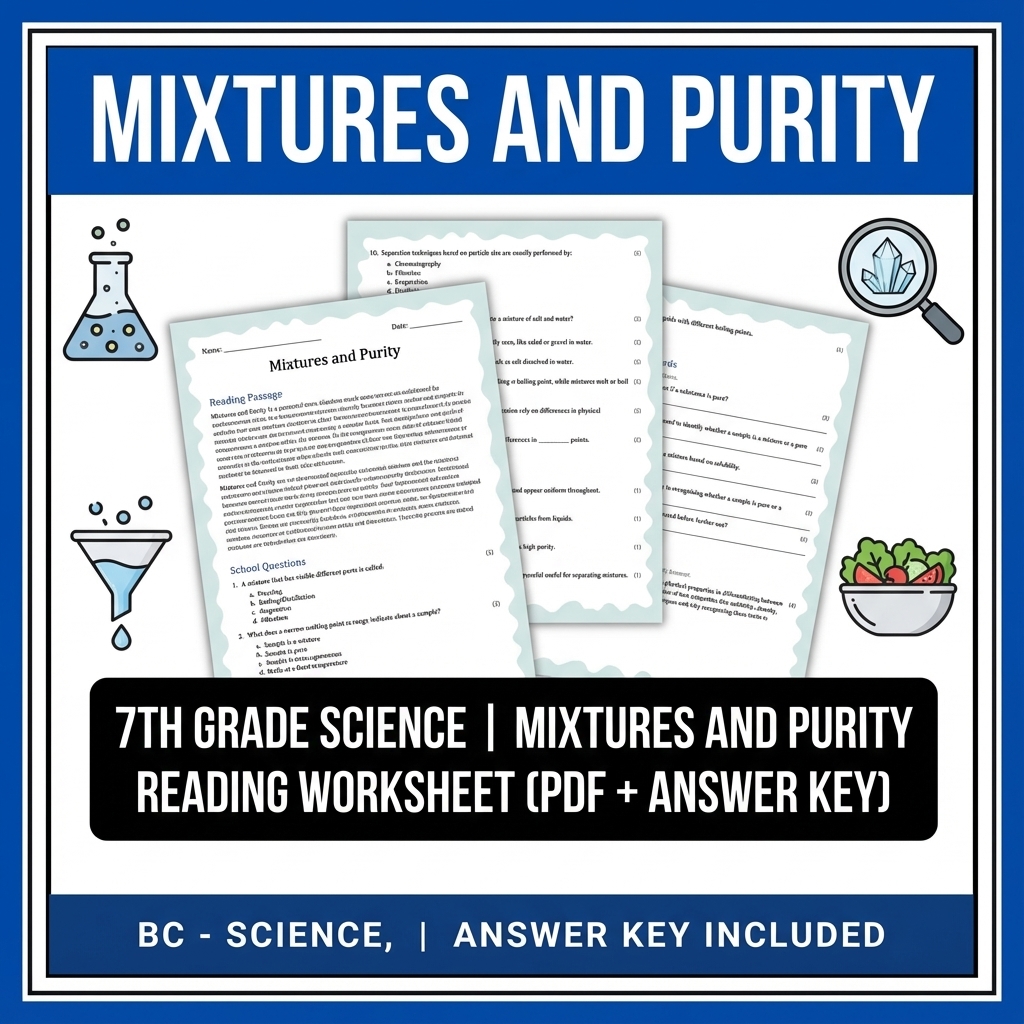 7th Grade Science | Mixtures and Purity Reading Worksheet (PDF + Answer Key)
