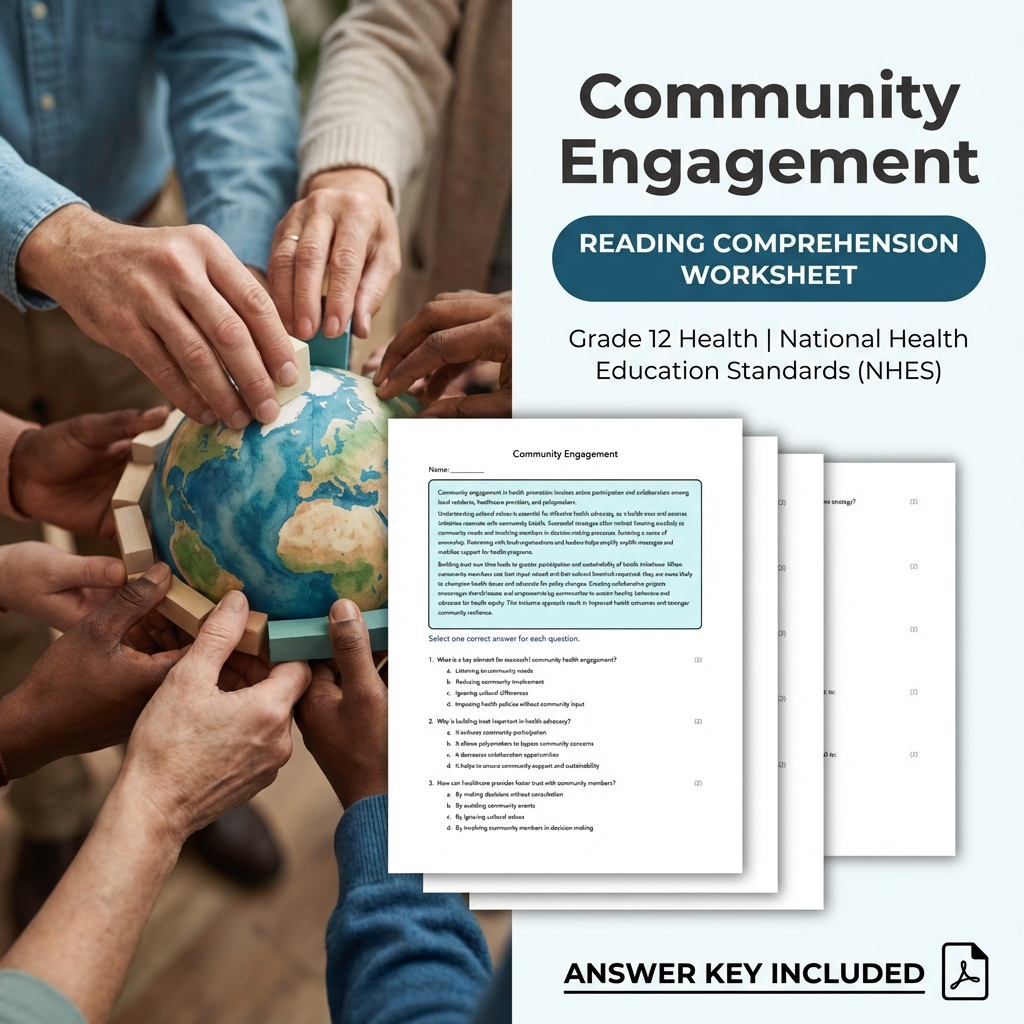 Community Engagement Health Worksheet | NHES Grade 12 Assessment