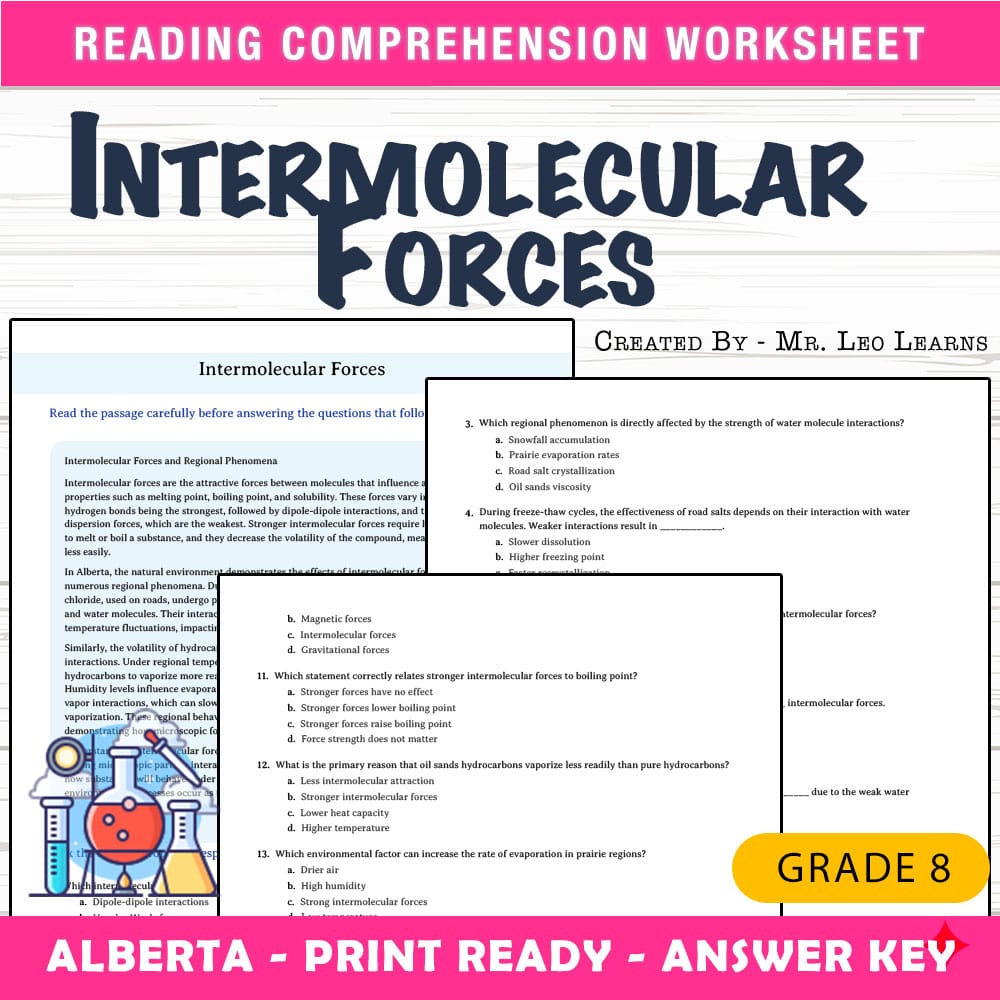Grade 8 Science worksheet mcq paper worksheet — Grade 8 Science — Worksheet MCQ Paper for Mastering Intermolecular Forces…