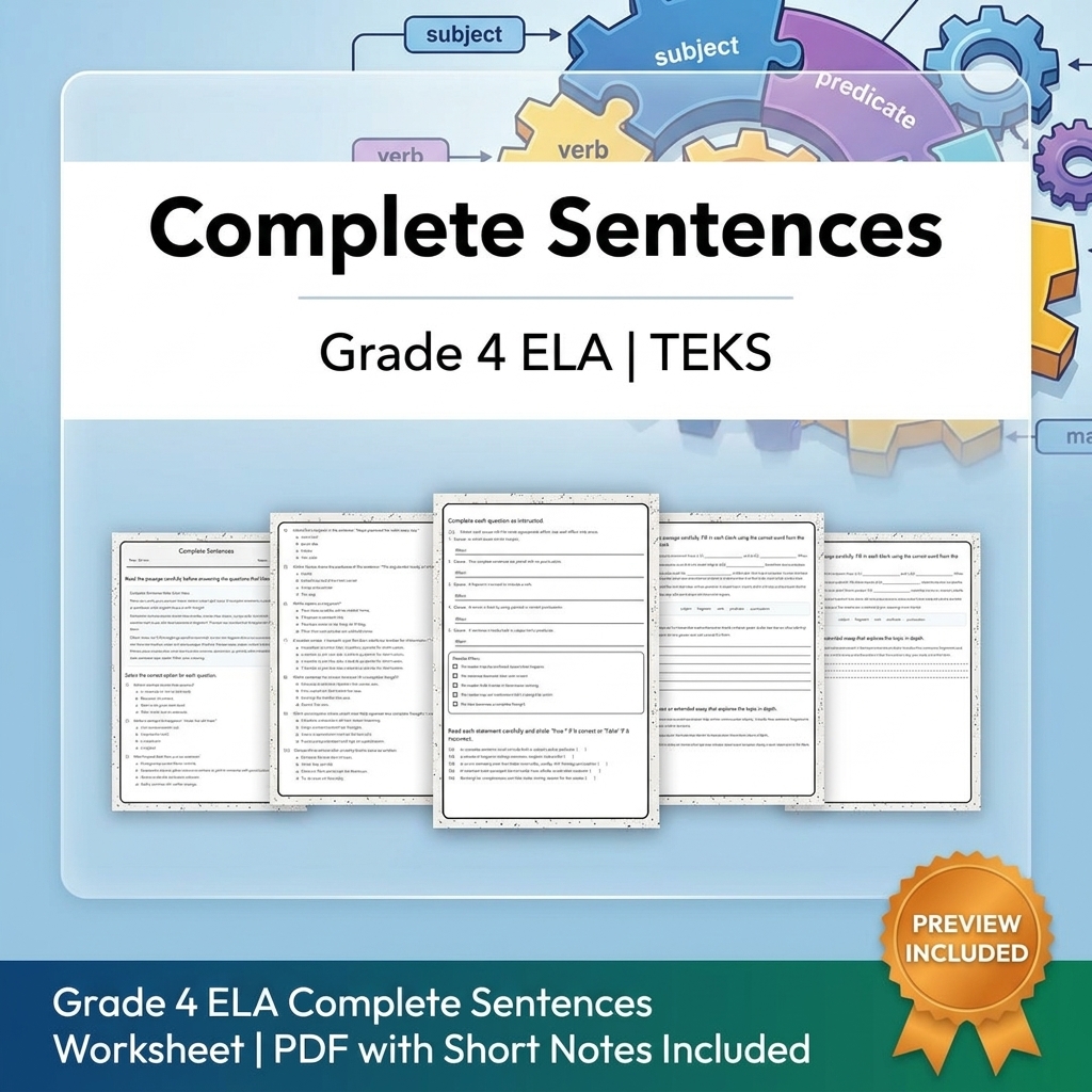 Grade 4 Grammar and Punctuation ELA Lesson Bundle with Short Notes (TEKS) — included worksheet 1