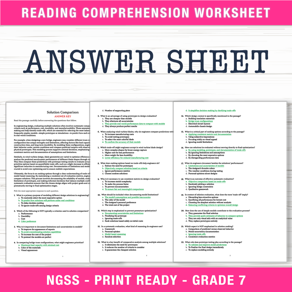 Grade 7 Science worksheet worksheet — Grade 7 Science – Solution Comparison Worksheet (PDF + Answer Key) — page 2