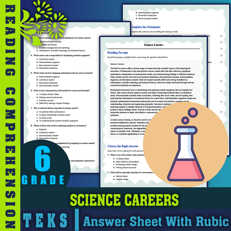 Grade 6 Science reading worksheets worksheet — 6th Grade Science Reading Worksheet | Science Careers Mastery (PDF + Answer…