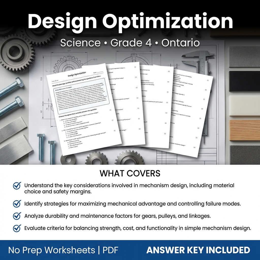 Grade 4 Science Worksheet on Design Optimization | Ontario Standard