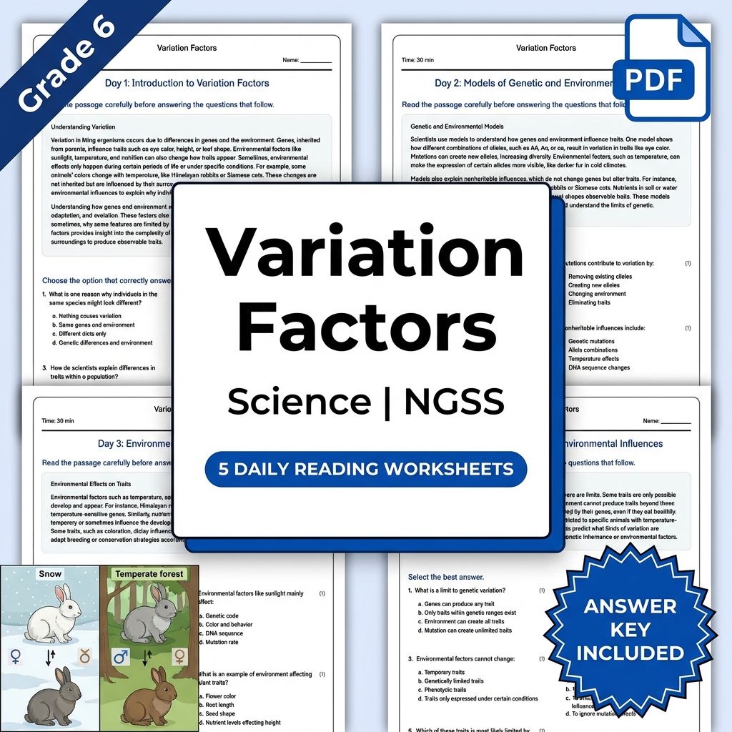6th Grade Science | Variation Factors Daily Reading Worksheet (PDF+ Answer Key)