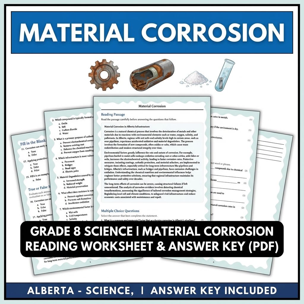 Grade 8 Science | Material Corrosion Reading Worksheet & Answer Key (PDF)