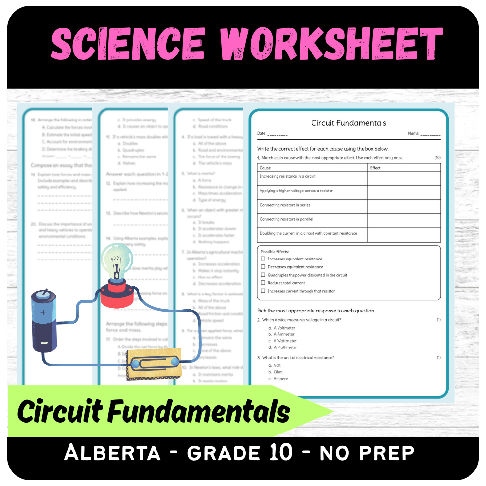 Grade 10 Science | Circuit Fundamentals Worksheet (PDF)