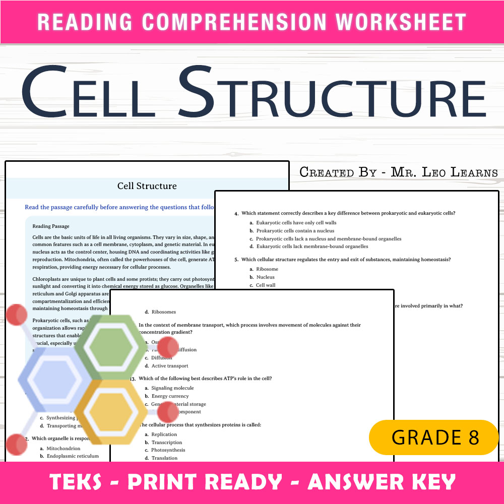 Grade 8 Science worksheet worksheet — Grade 8 Science – Cell Structure Worksheet for Mastery | PDF + Answer Key — page 1