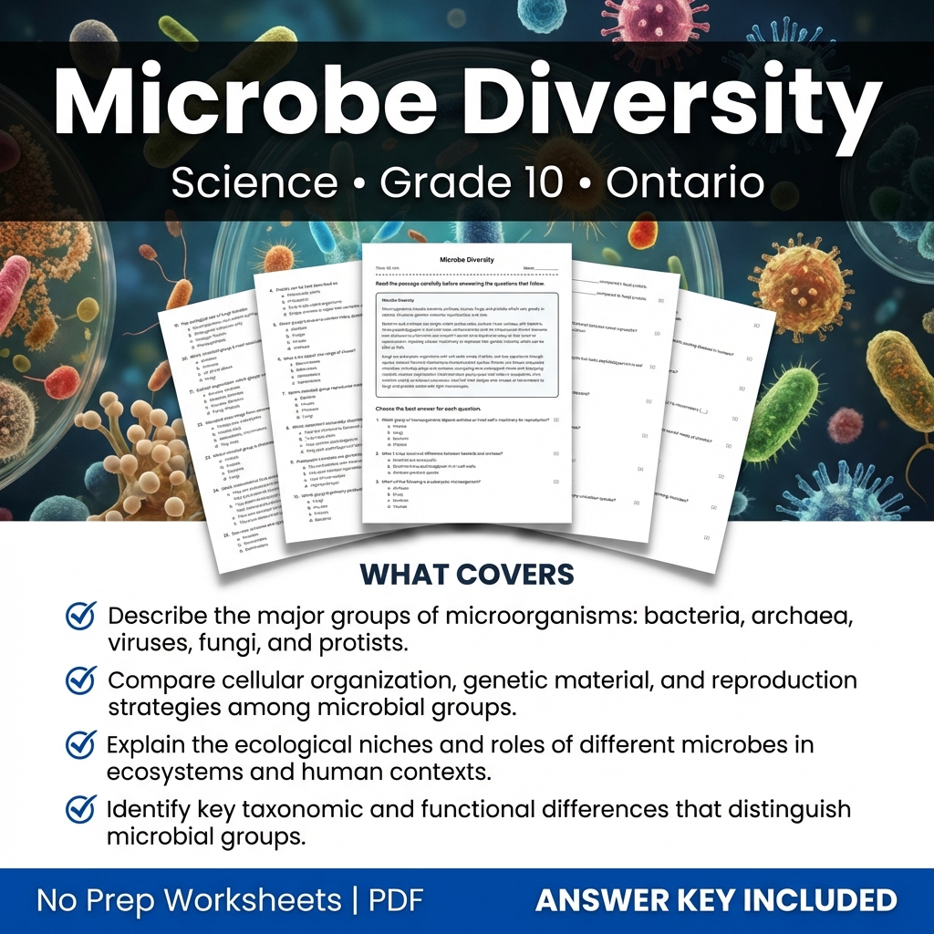 Microbe Diversity Worksheet for Grade 10 Science | Ontario Standards