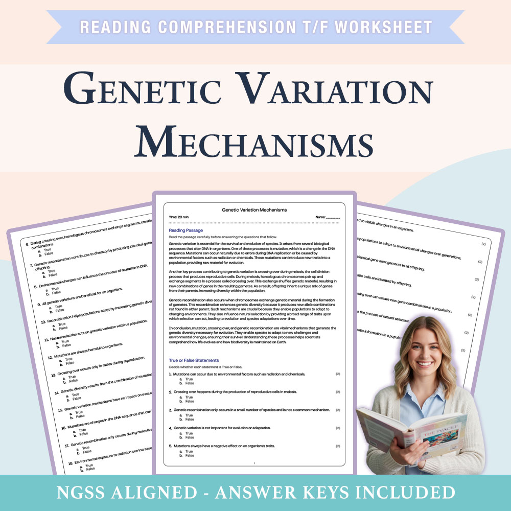 Science reading comprehensions true or false worksheet worksheet — 6th Grade Science | Genetic Variation Mechanisms True o…