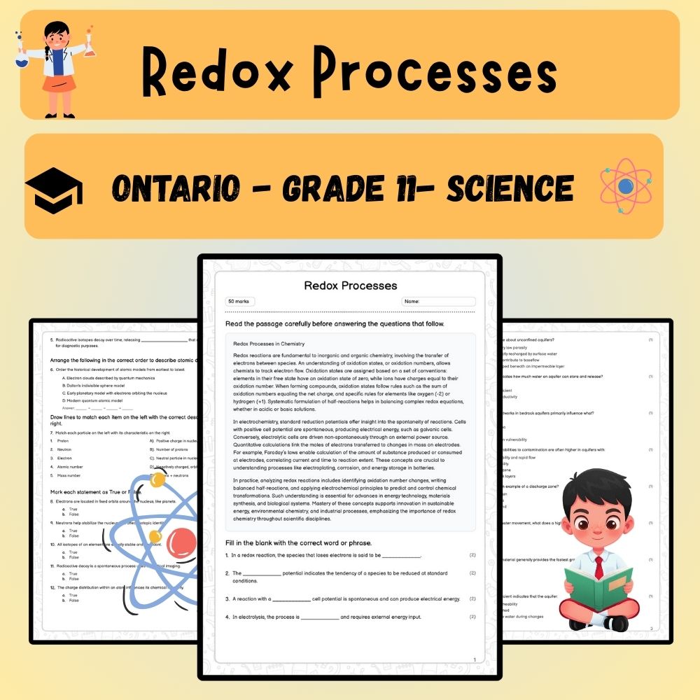 Grade 11 Science worksheet worksheet — Grade 11 Science | Redox Processes Worksheet (Answer Key) – Ontario Standards — page 1