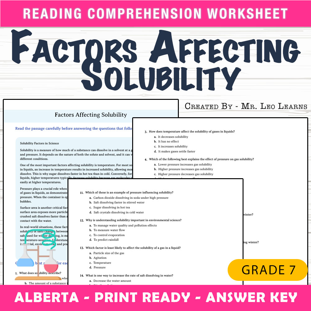 Grade 7 Science worksheet mcq paper worksheet — Grade 7 Science — Factors Affecting Solubility Worksheet MCQ Paper — page 1