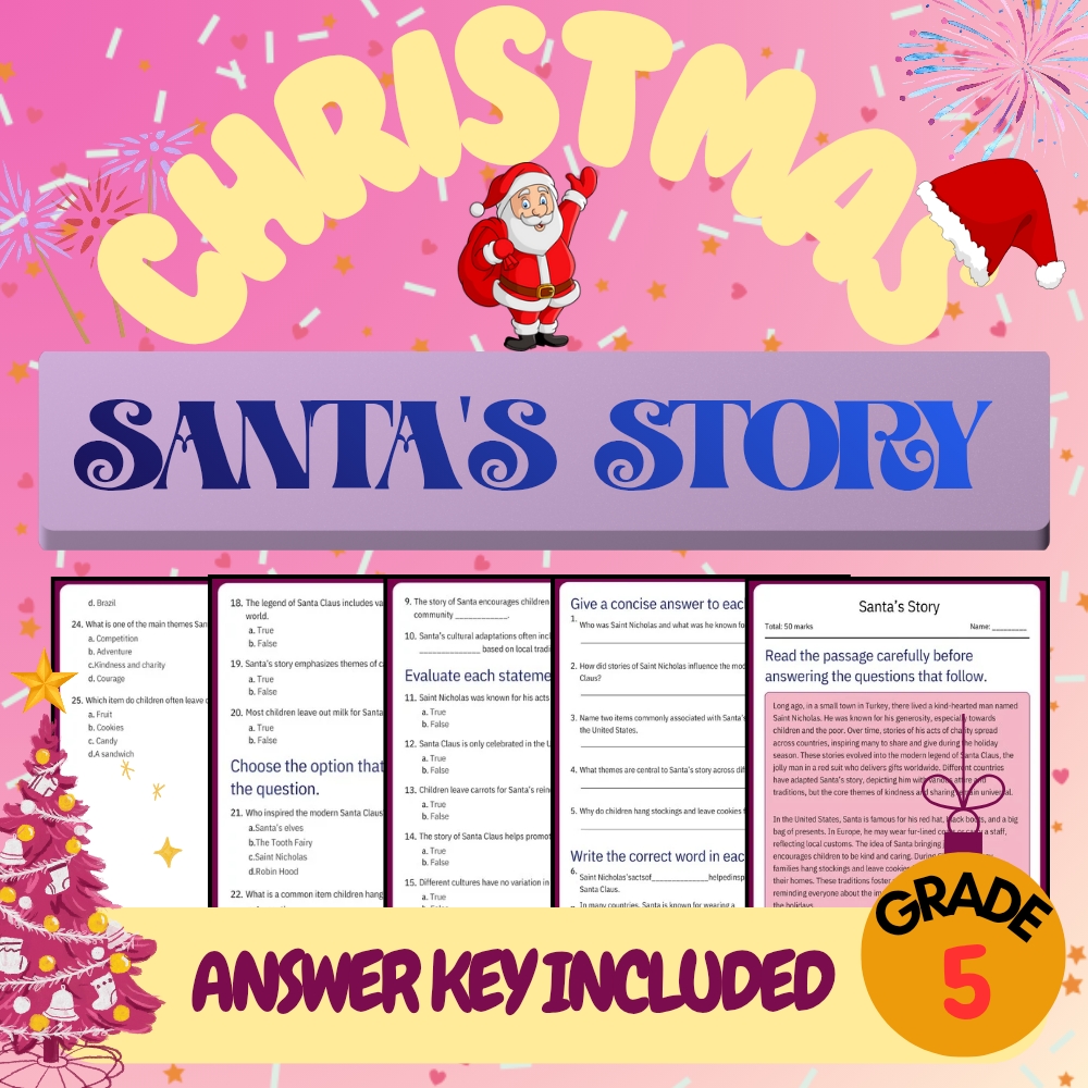 Grade 5 Seasonal Worksheet for Mastering Santa’s Story | PDF + Answer Key