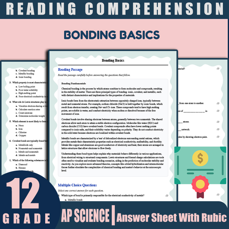 Grade 12 Science reading worksheets worksheet — 12th Grade Science | Bonding Basics Reading Worksheet & Answer Key (PDF) —…
