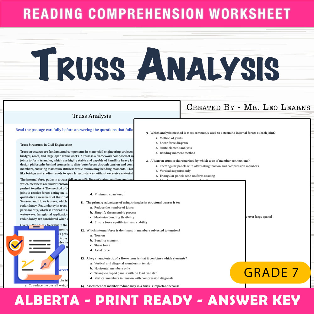 Grade 7 Science worksheet mcq paper worksheet — Grade 7 Science — Truss Analysis Worksheet MCQ Paper for Practice — page 1