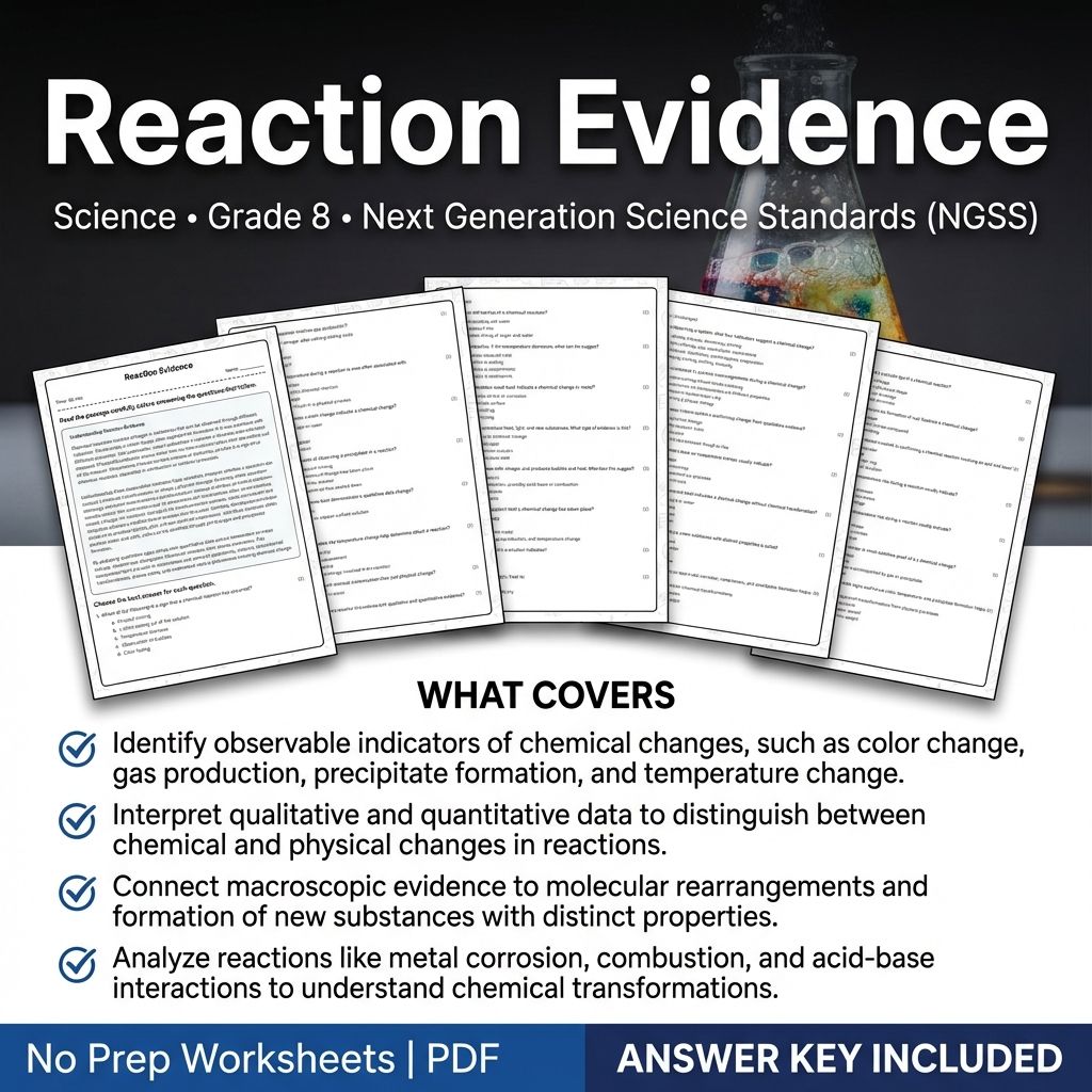 8th Grade Science | Reaction Evidence Worksheet & Answer Key (Printable PDF)