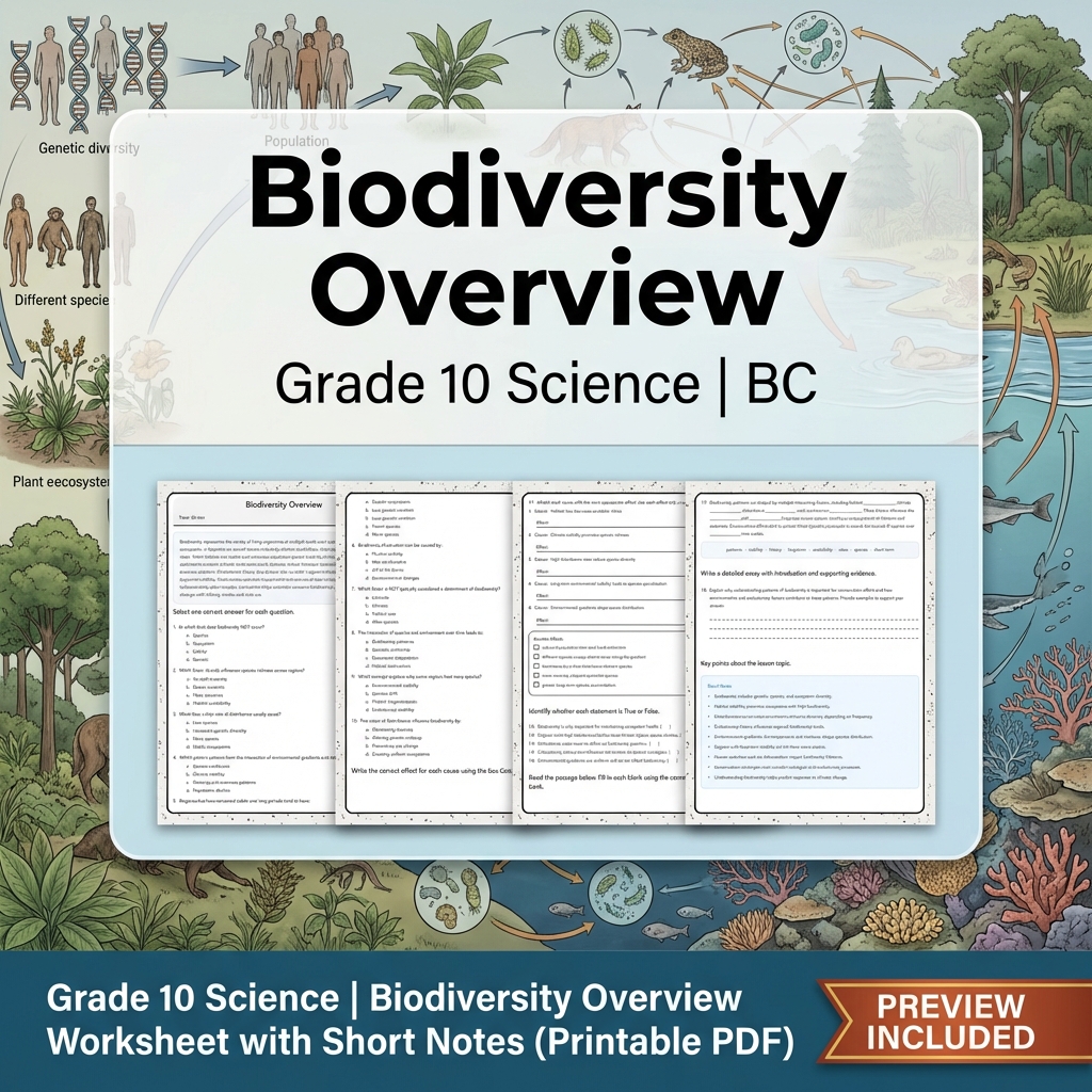 Grade 10 Science | BC Framework Lesson Group Worksheet Pack — included worksheet 1