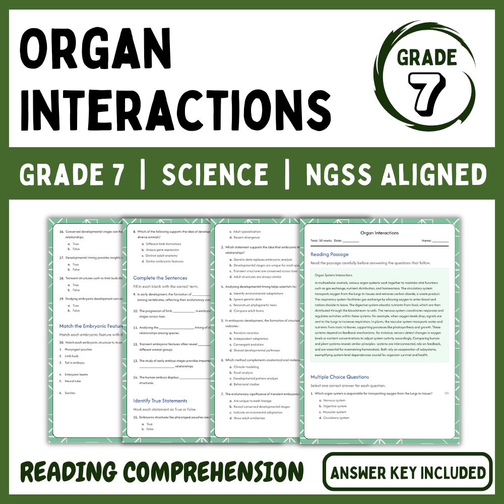Grade 7 Science g7 ngss worksheet — Grade 7 Science | Organ Interactions NGSS Worksheet PDF & Answer Key