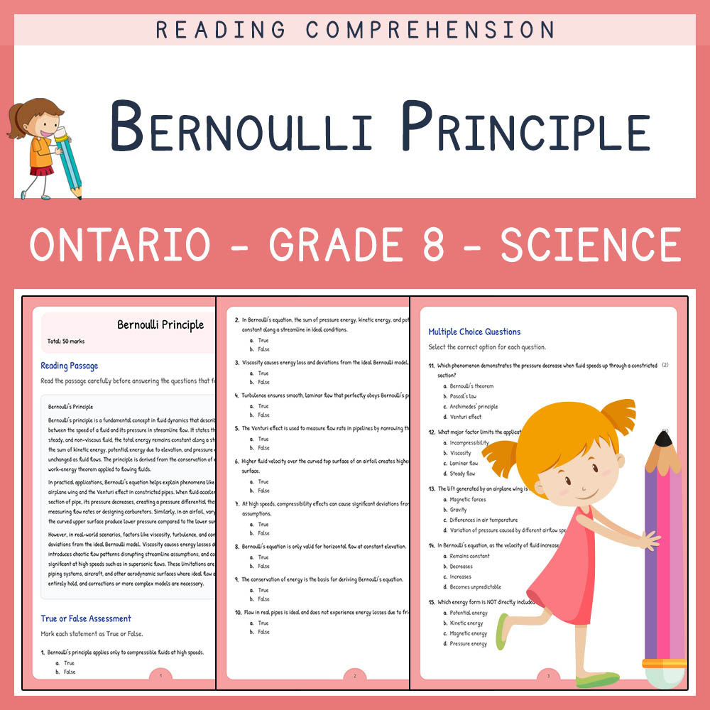 Grade 8 Science worksheet elena worksheet — Grade 8 Science Assessment | Bernoulli Principle Worksheet Elena | Ontario — p…
