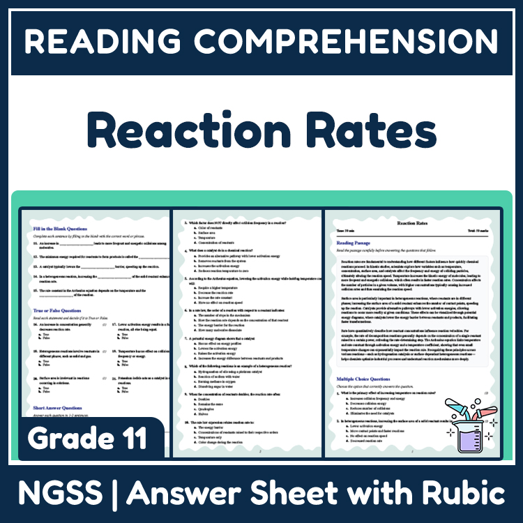 Grade 11 Science reading worksheets worksheet — Grade 11 Science | Reaction Rates Reading Worksheet (PDF + Rubric) — page 1